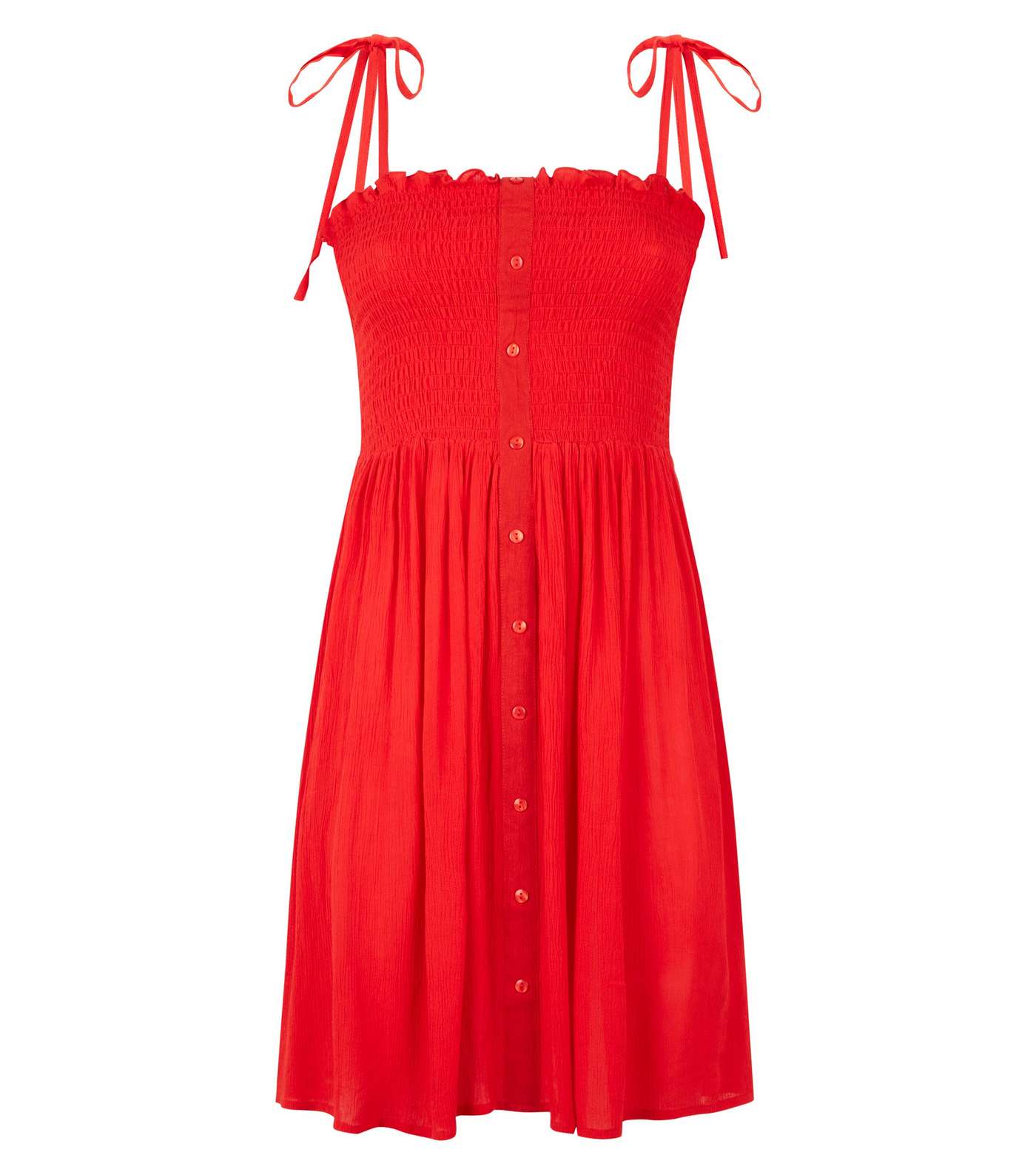 Red Shirred Button Front Sundress  Image 4