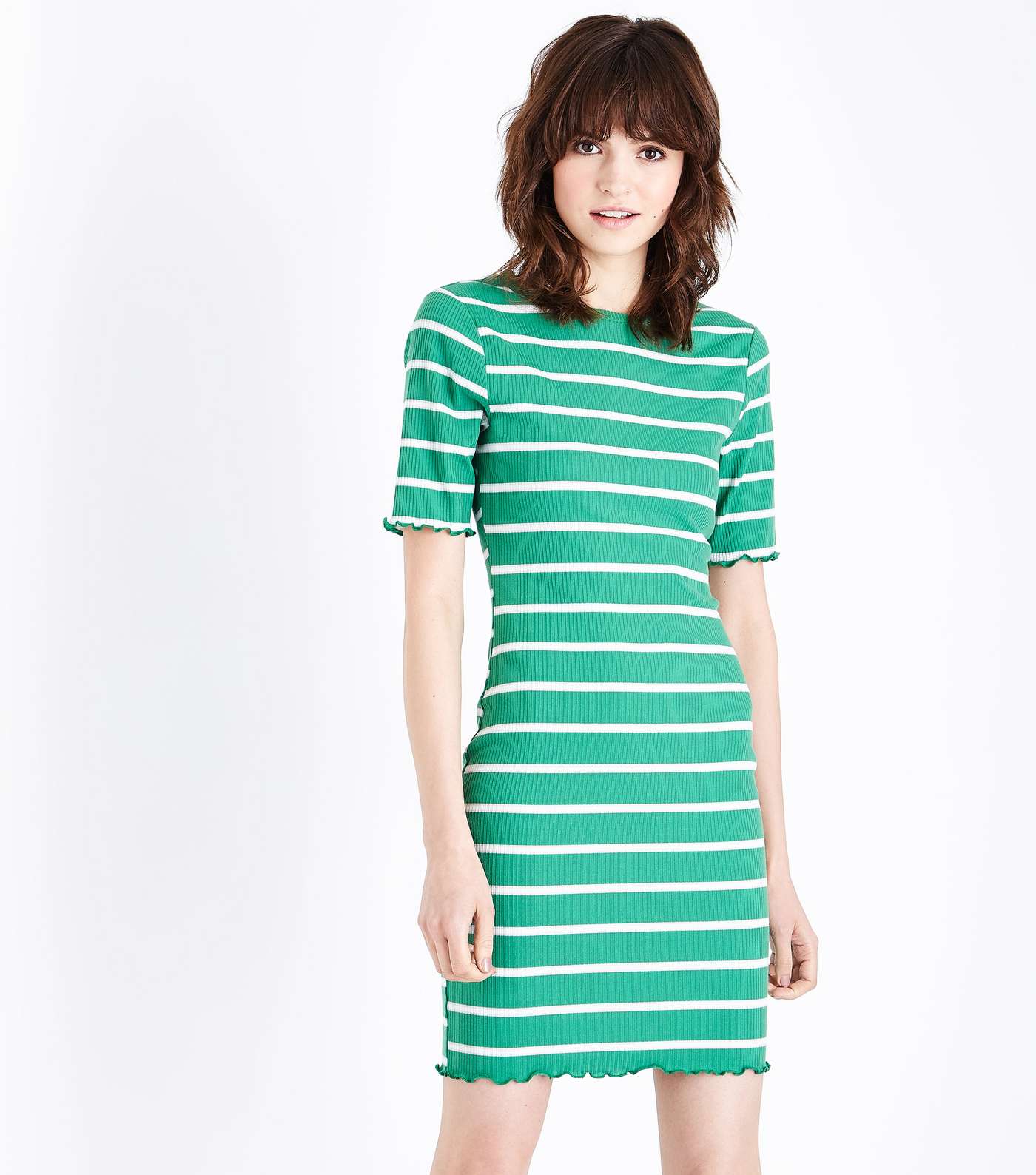 Green Stripe Ribbed Bodycon Dress