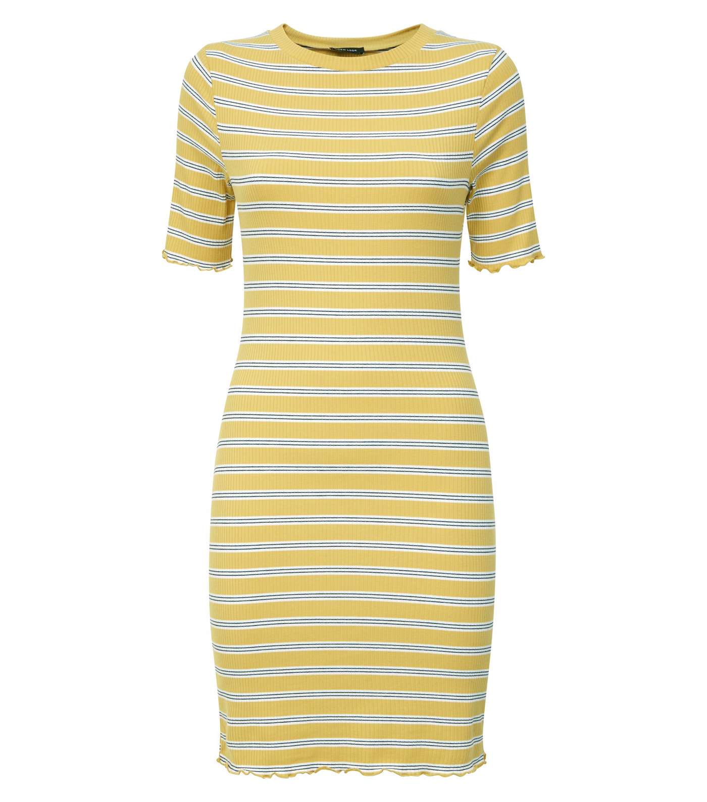 Mustard Stripe Ribbed Bodycon Dress Image 4