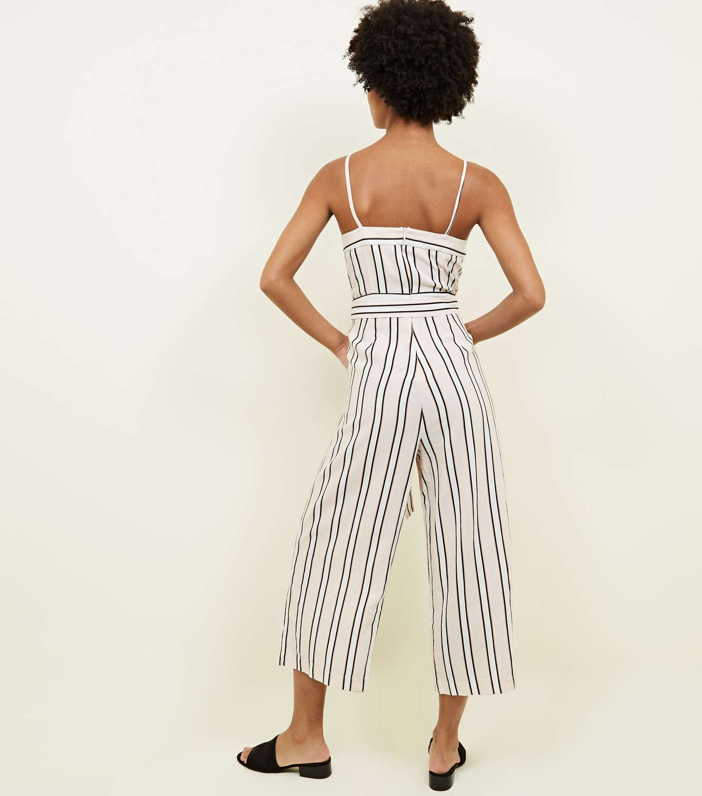 Off White Stripe Linen Blend Jumpsuit Image 3