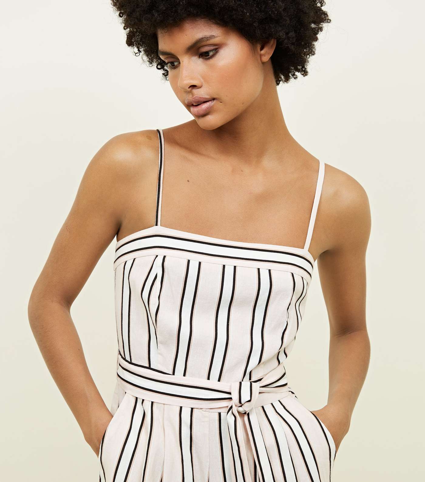 Off White Stripe Linen Blend Jumpsuit Image 5