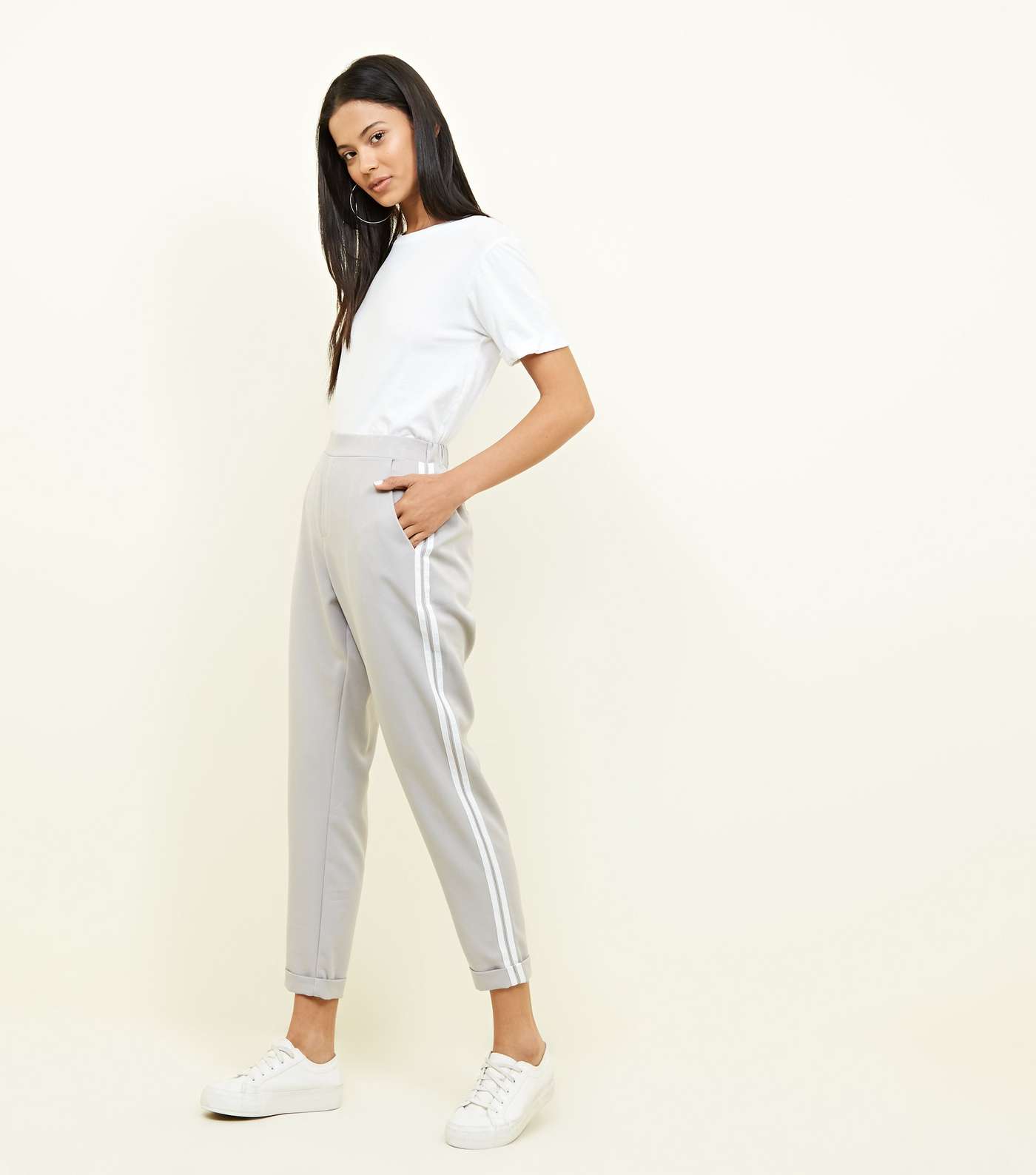 Grey Double Side Stripe Tapered Trousers
