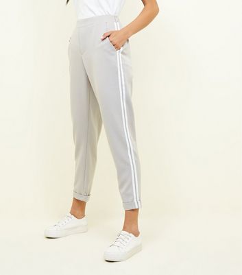 Grey Double Side Stripe Tapered Trousers New Look