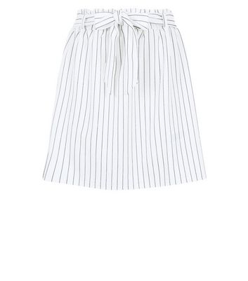 White Stripe Paperbag Waist Mini Skirt New Look