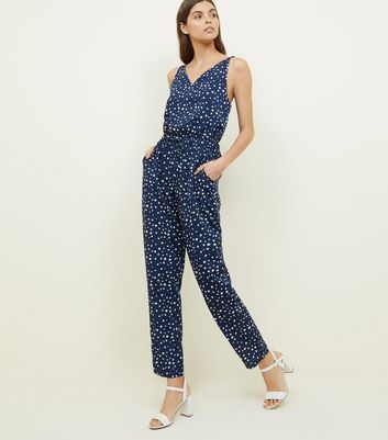 blue polka dot jumpsuit