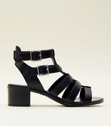 new look black low heel sandals