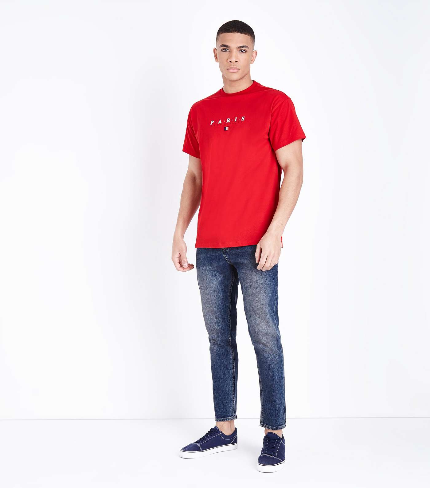 Red Paris Flag Embroidered T-Shirt Image 2