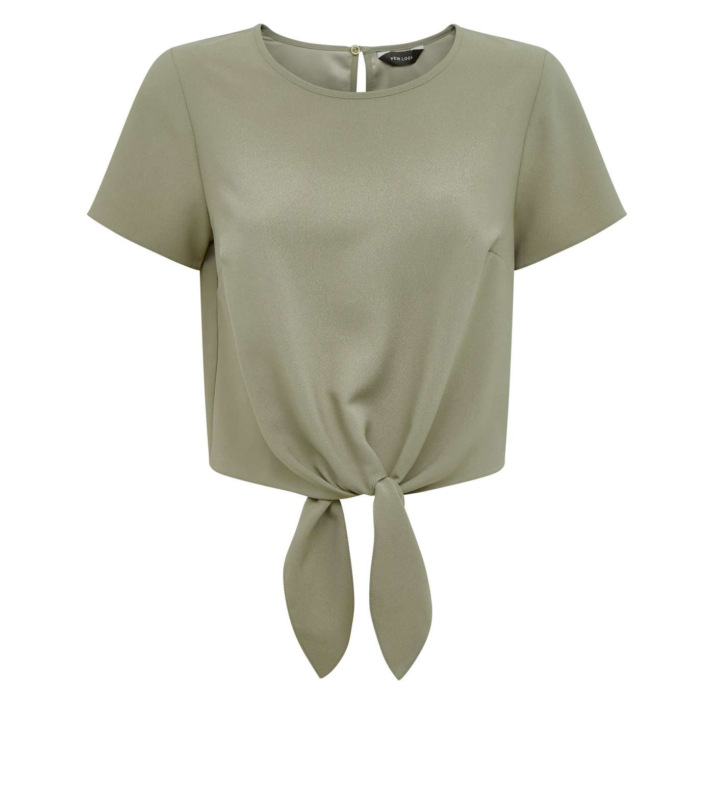 Khaki Tie Front Woven T-Shirt Image 4