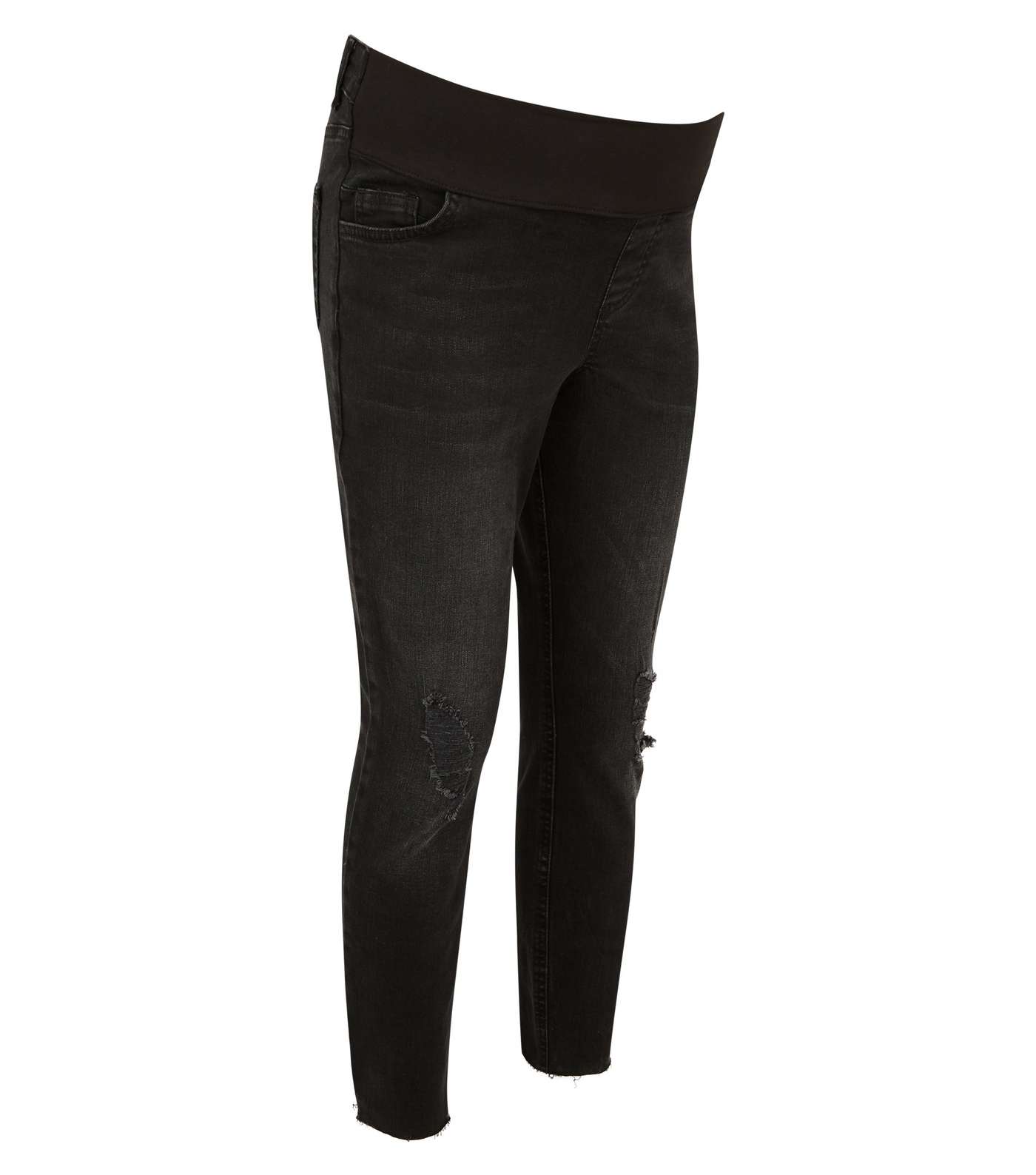 Maternity Black Rinse Wash Ripped Under Bump Skinny Jeans Image 4