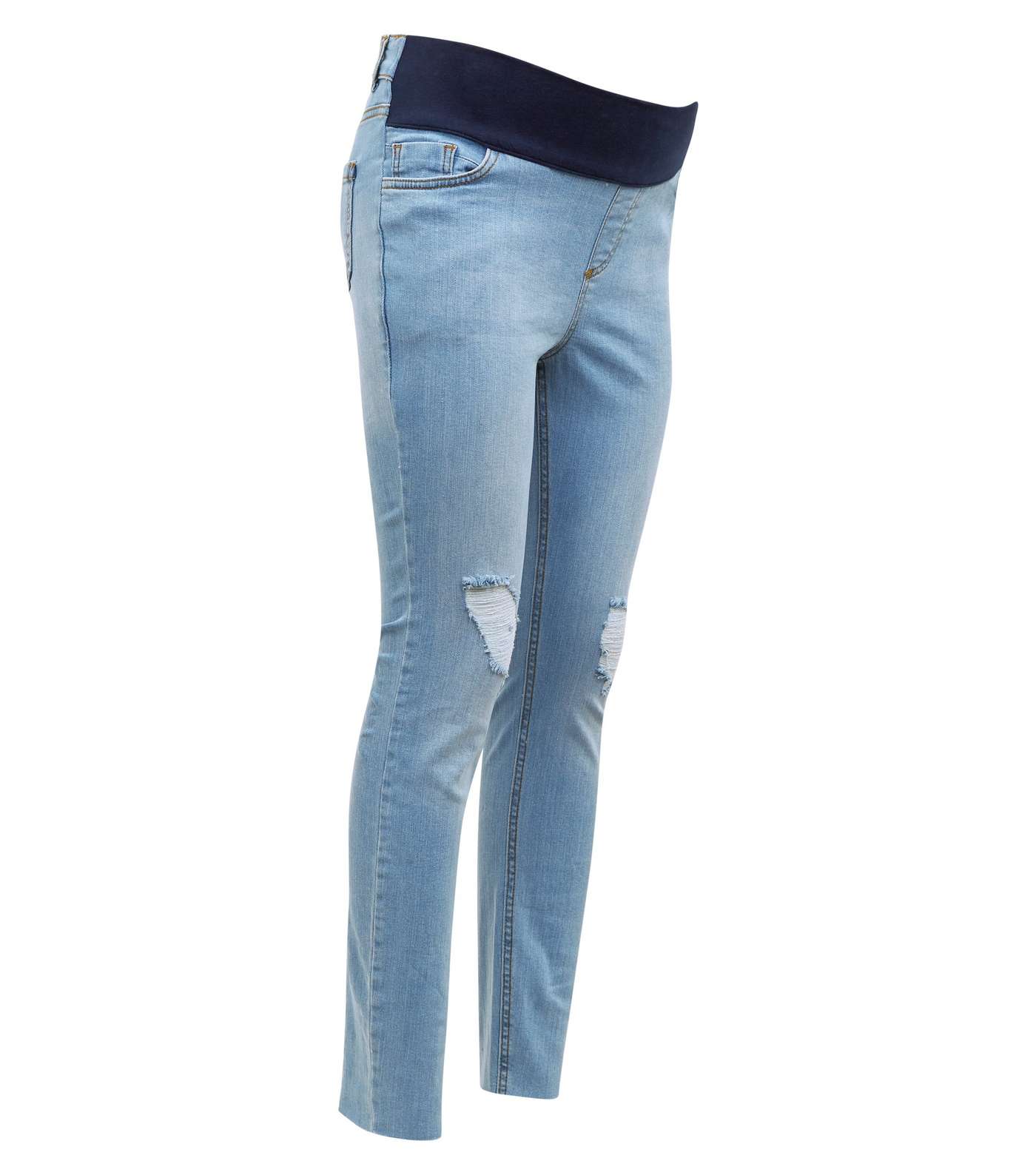 Maternity Bright Blue Under Bump Ripped Skinny Jeans Image 4