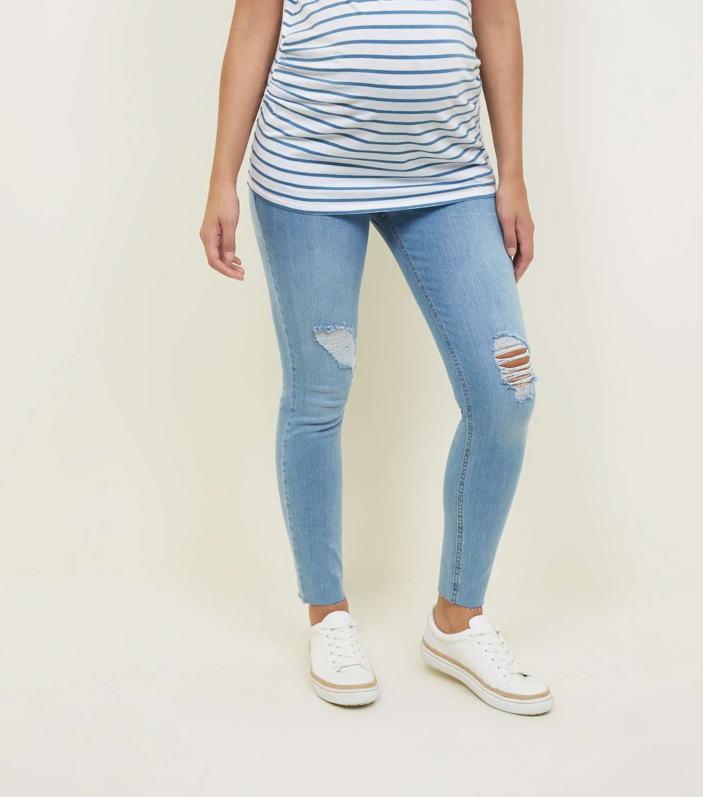 Maternity Bright Blue Under Bump Ripped Skinny Jeans Image 2