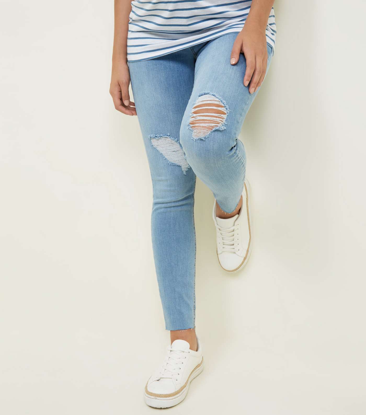 Maternity Bright Blue Under Bump Ripped Skinny Jeans Image 6