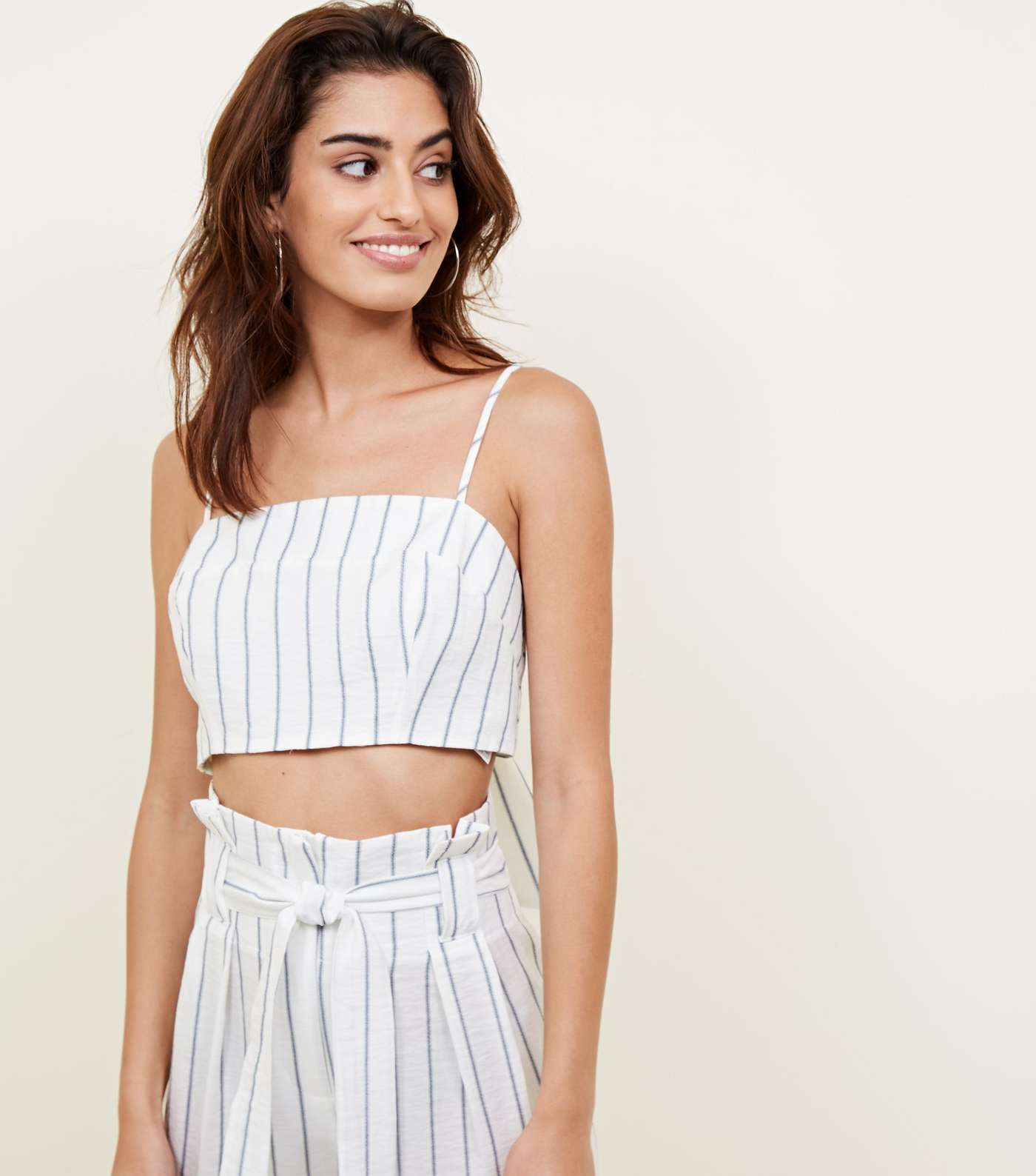 White Stripe Linen Look Cropped Cami