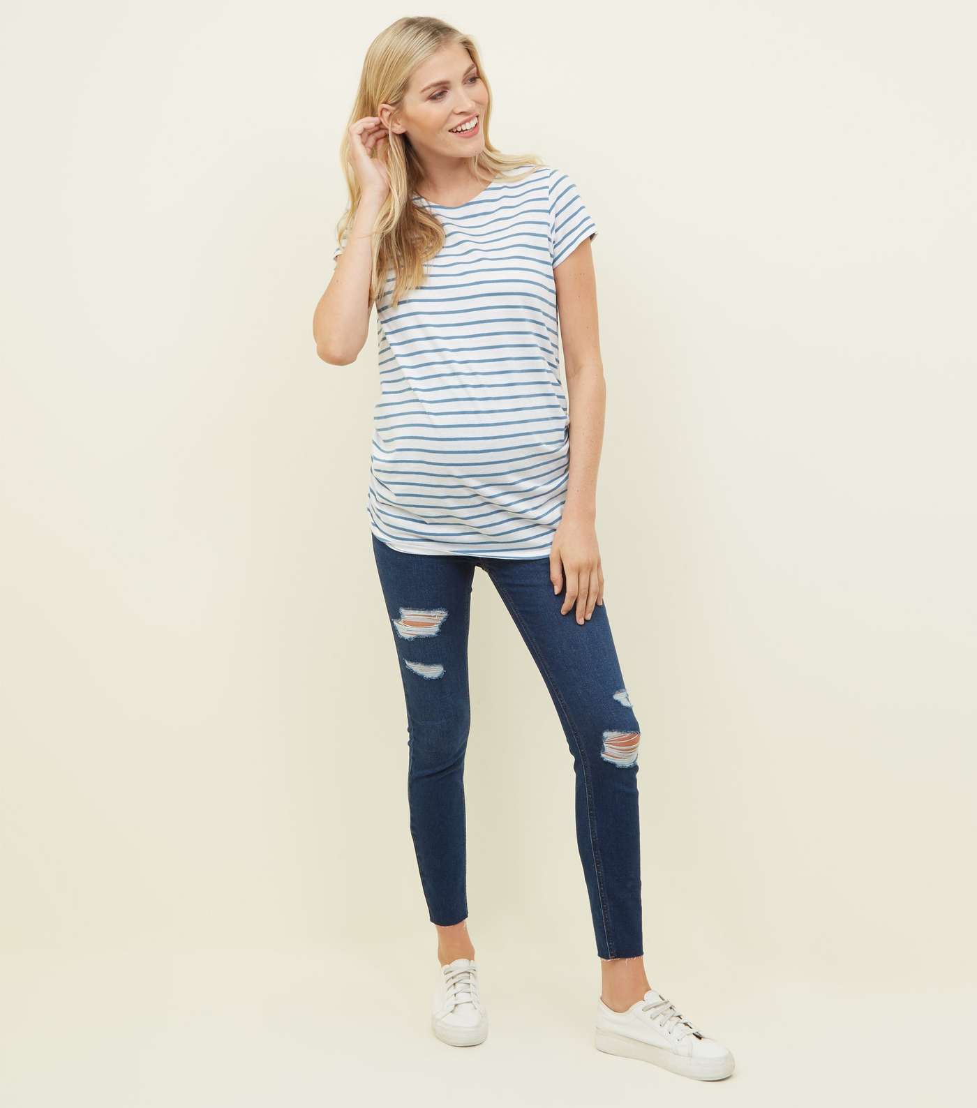 Maternity Navy Ripped Over Bump Skinny Jeans