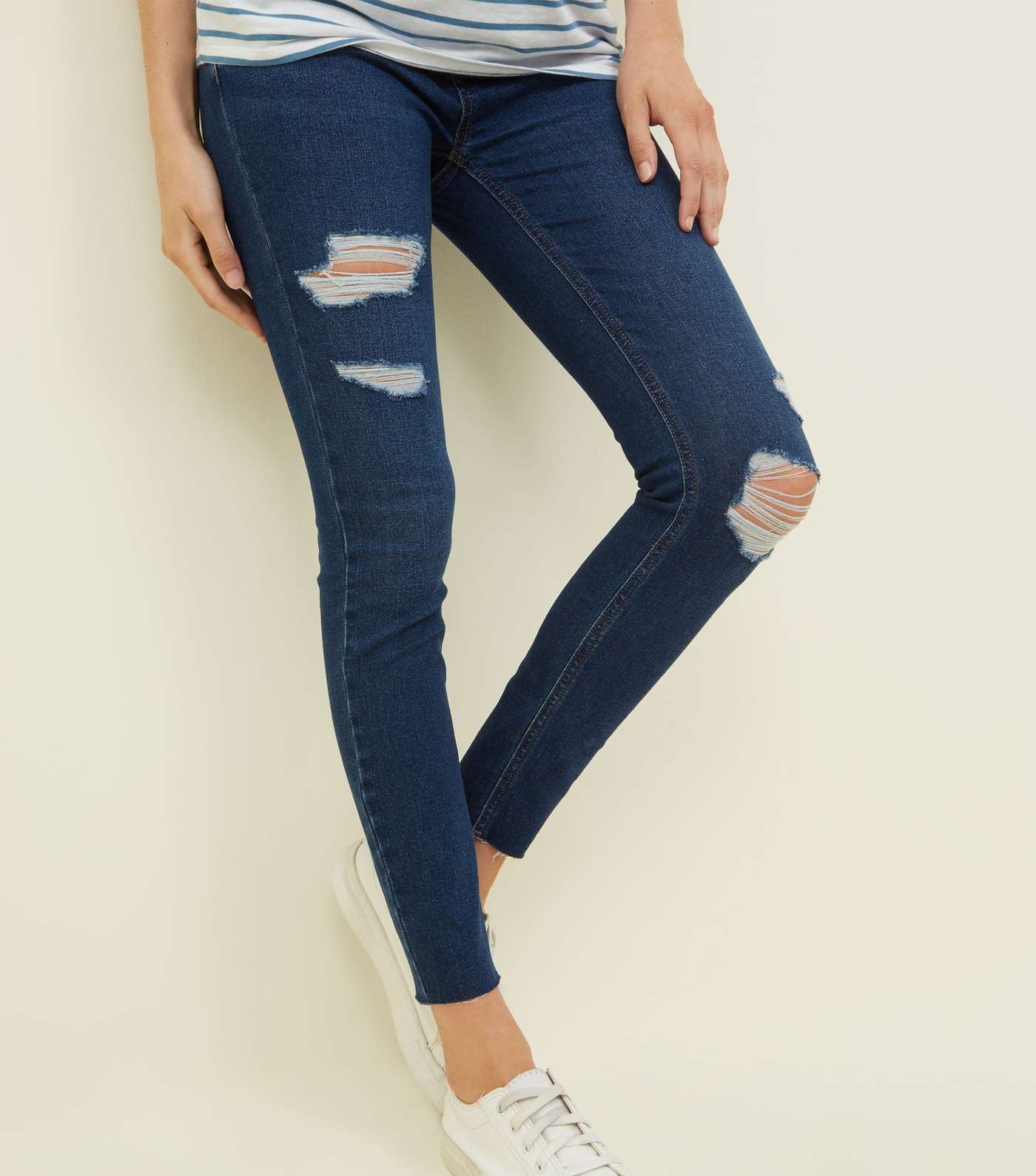 Maternity Navy Ripped Over Bump Skinny Jeans Image 5