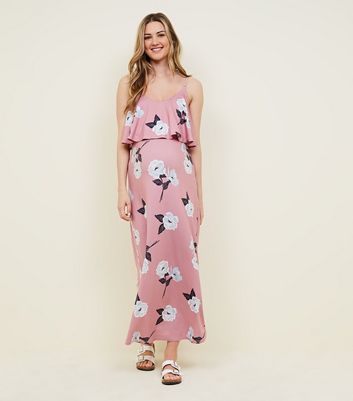 pink floral maternity maxi dress