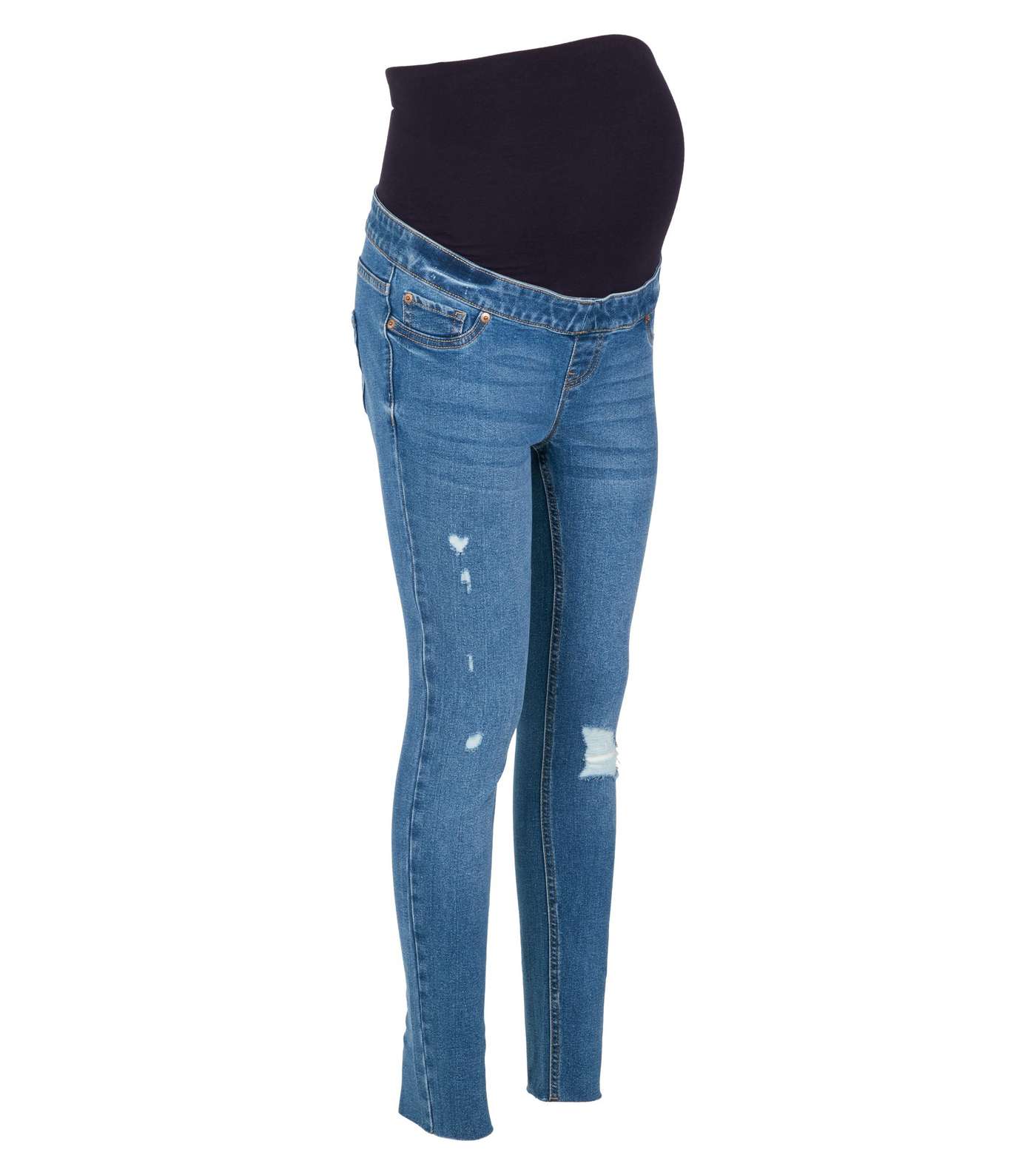Maternity Blue Ripped Skinny Jeans Image 4