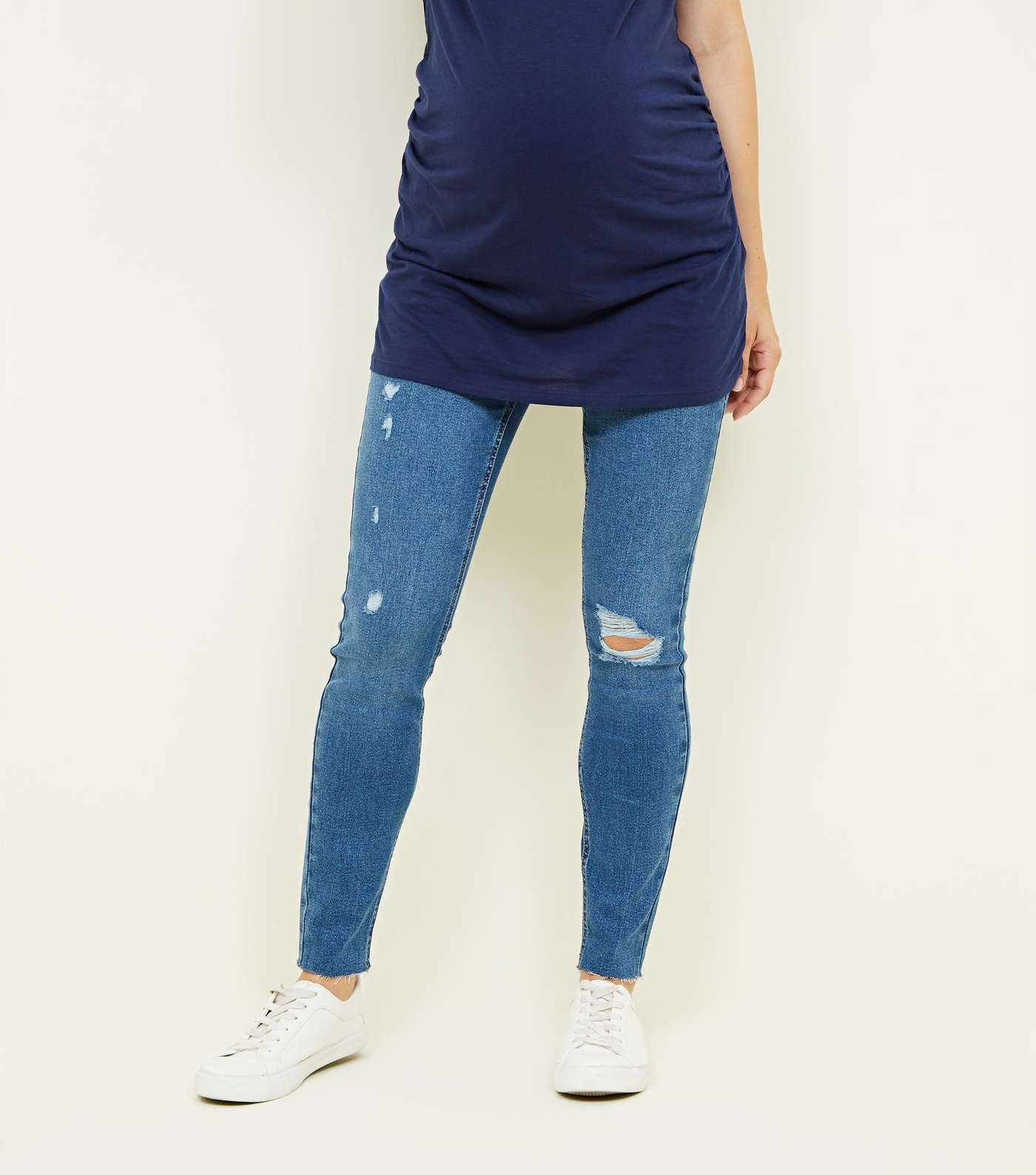 Maternity Blue Ripped Skinny Jeans Image 2