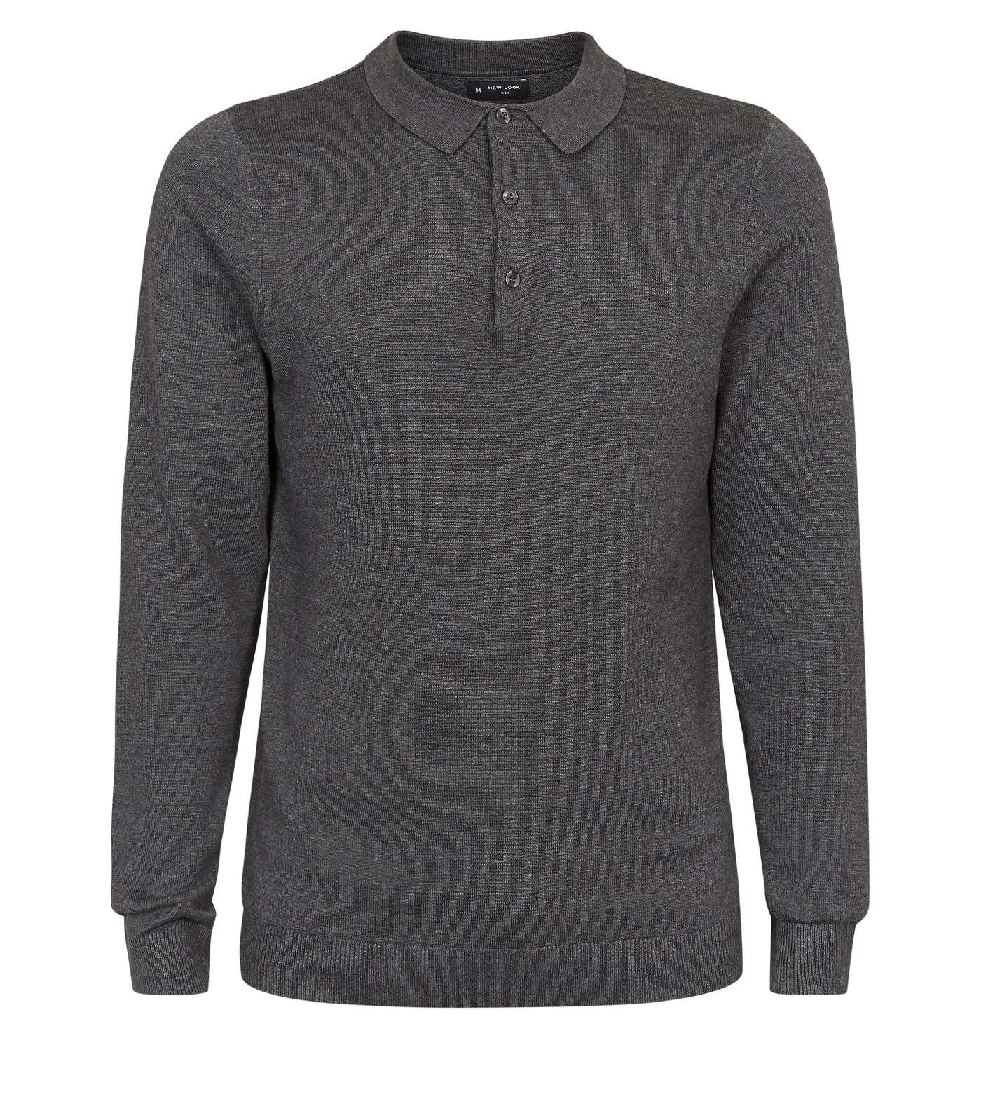 Dark Grey Long Sleeve Muscle Fit Knit Polo Shirt Image 4