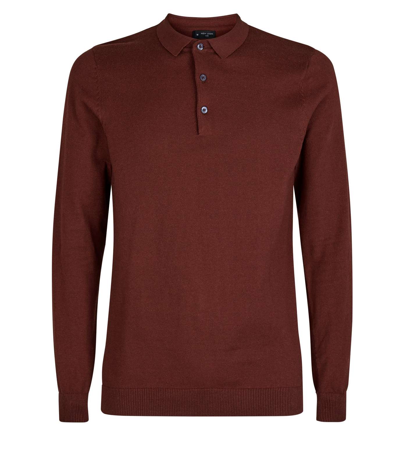 Burgundy Muscle Fit Long Sleeve Knit Polo Shirt Image 4