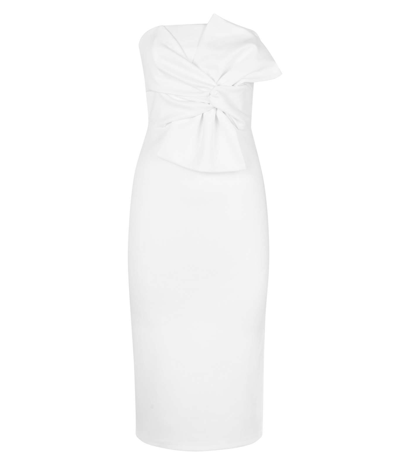 White Strapless Bow Front Midi Dress Image 3