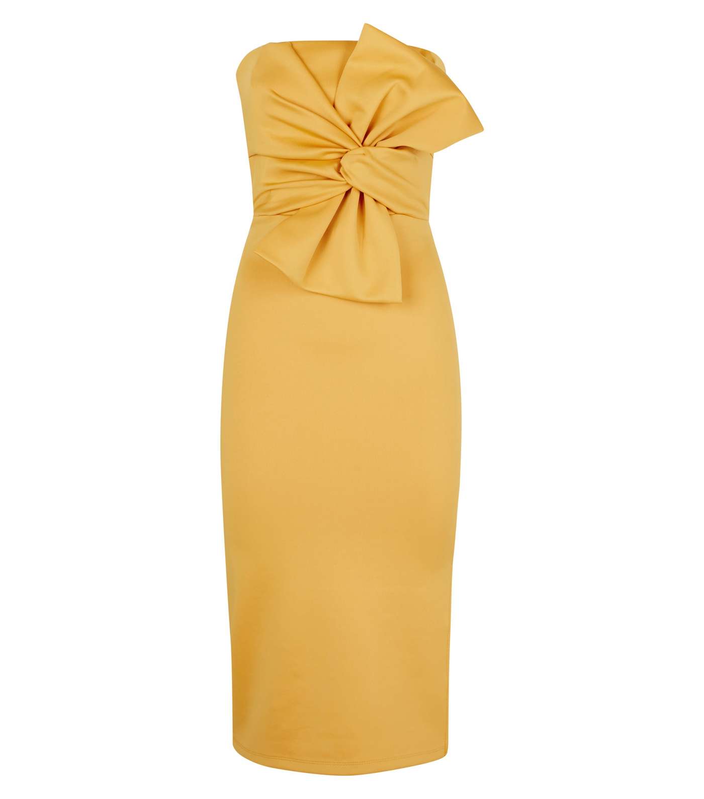 Mustard Strapless Bow Front Midi Dress Image 4