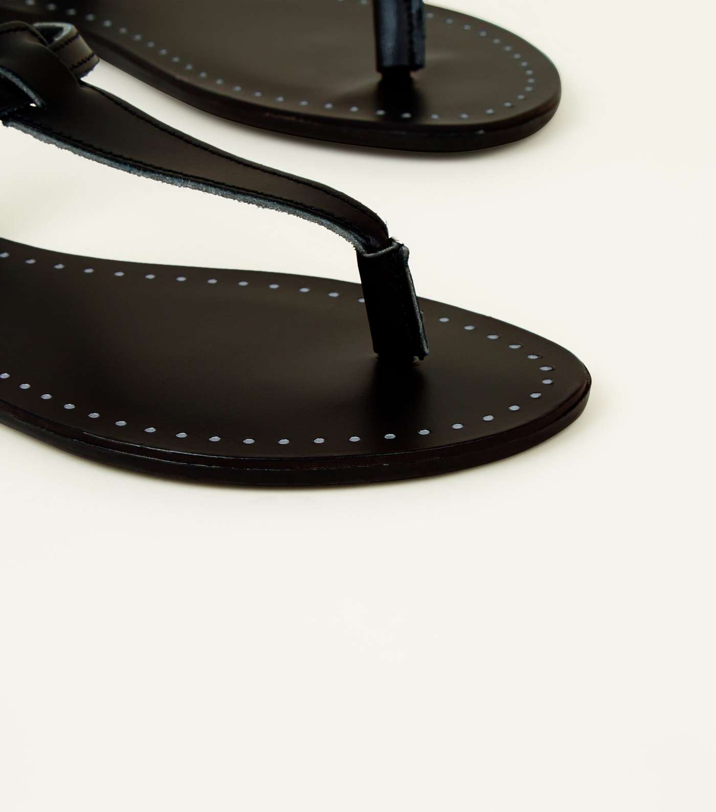 Black Leather Studded Flat Sandals Image 3
