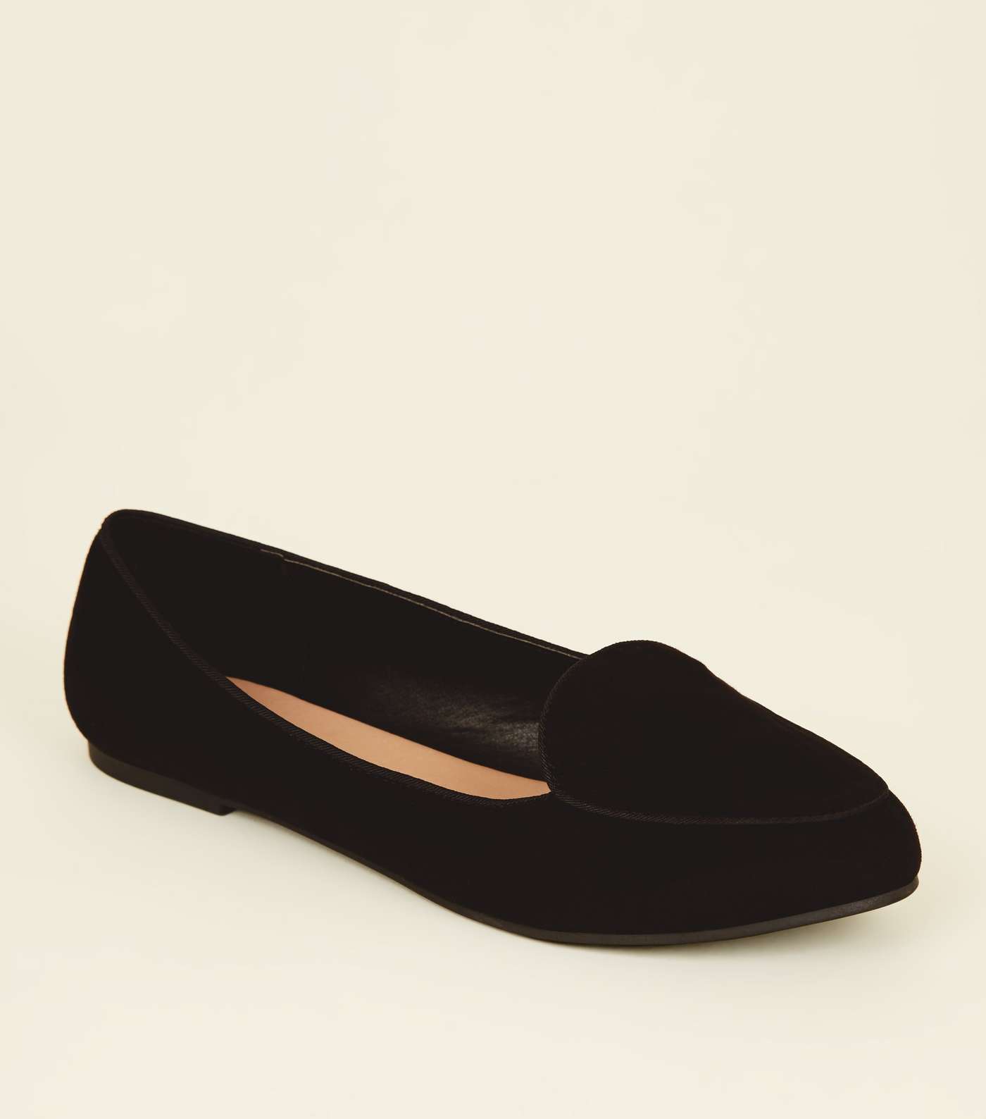 Wide Fit Black Suedette Square Toe Loafers