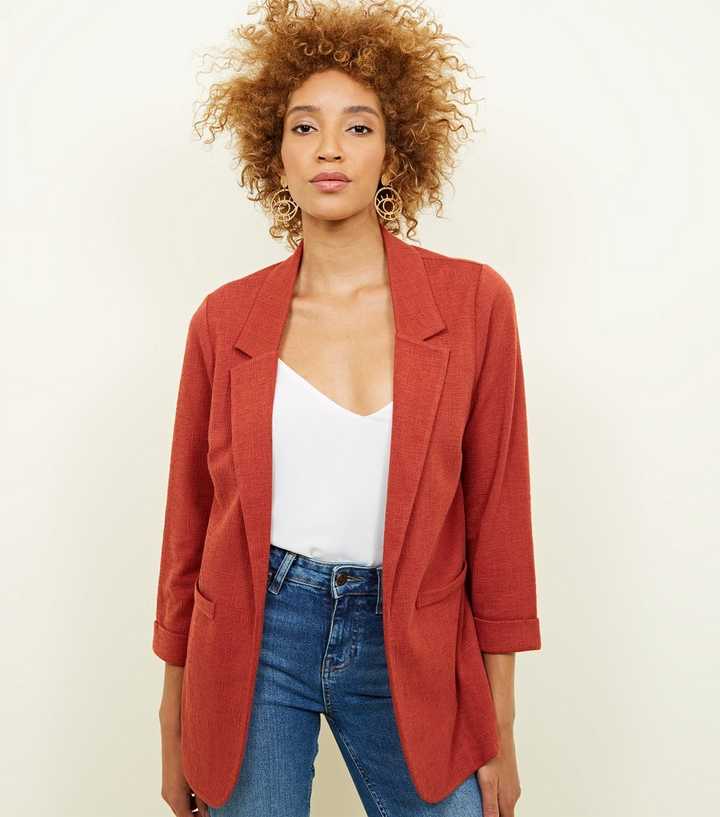 Dark Rust Cross Hatch Stretch Blazer