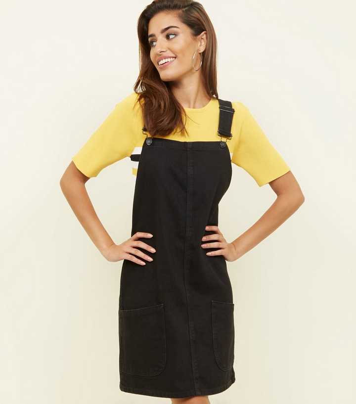 Tall Black Denim Pinafore Dress