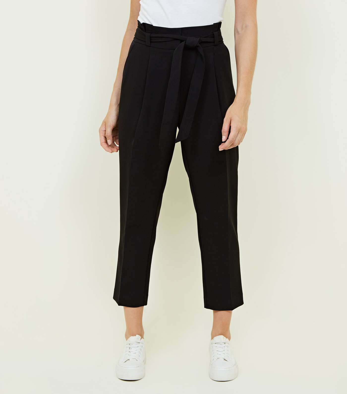 Petite Black Paperbag Waist Tapered Trousers  Image 2