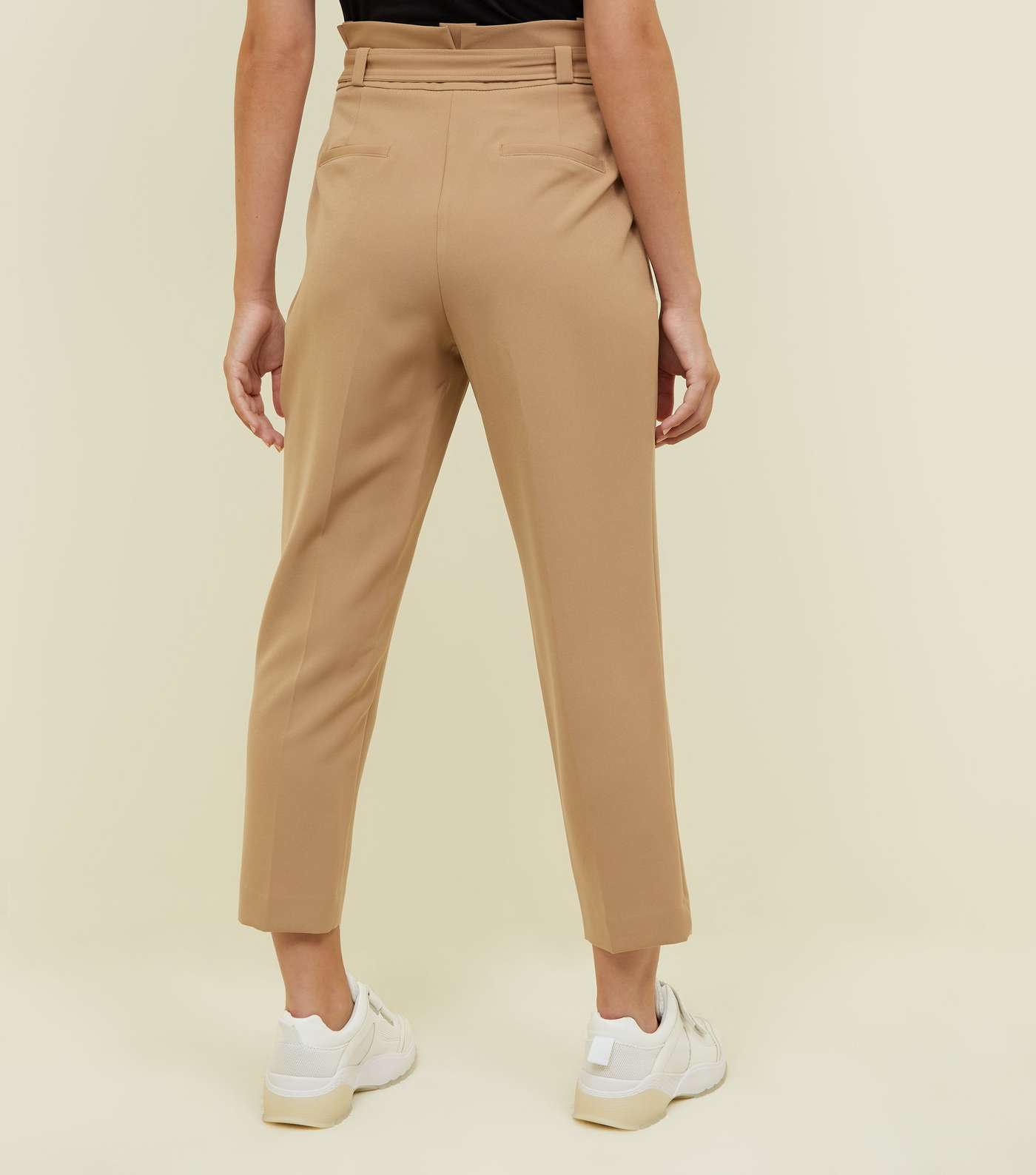 Petite Camel Paperbag Waist Tapered Trousers  Image 3