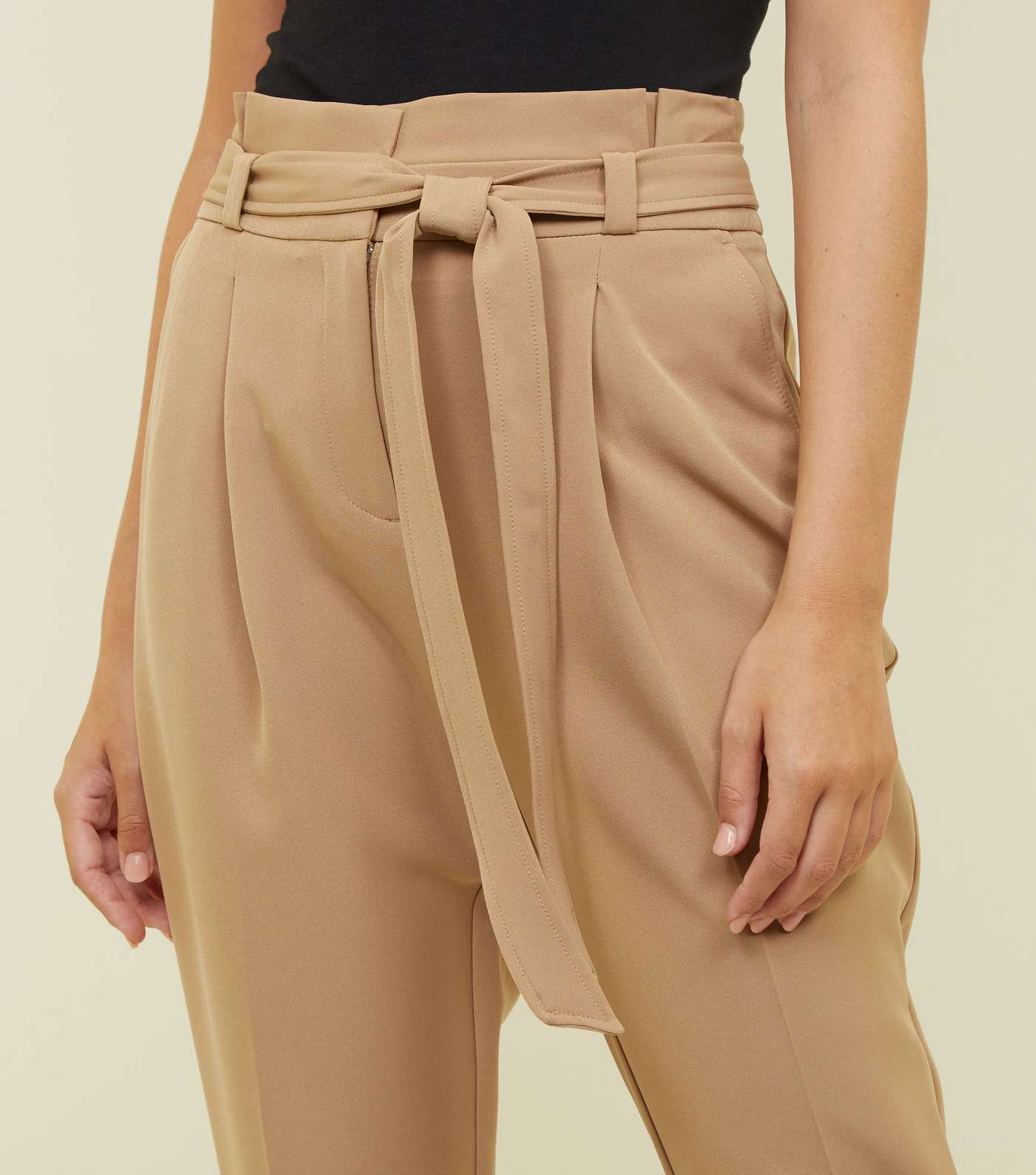 Petite Camel Paperbag Waist Tapered Trousers  Image 5