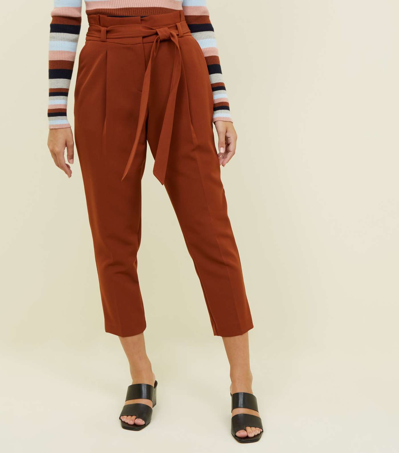 Petite Rust Paperbag Waist Tapered Trousers  Image 2