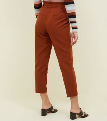 Petite Rust Paperbag Waist Tapered 