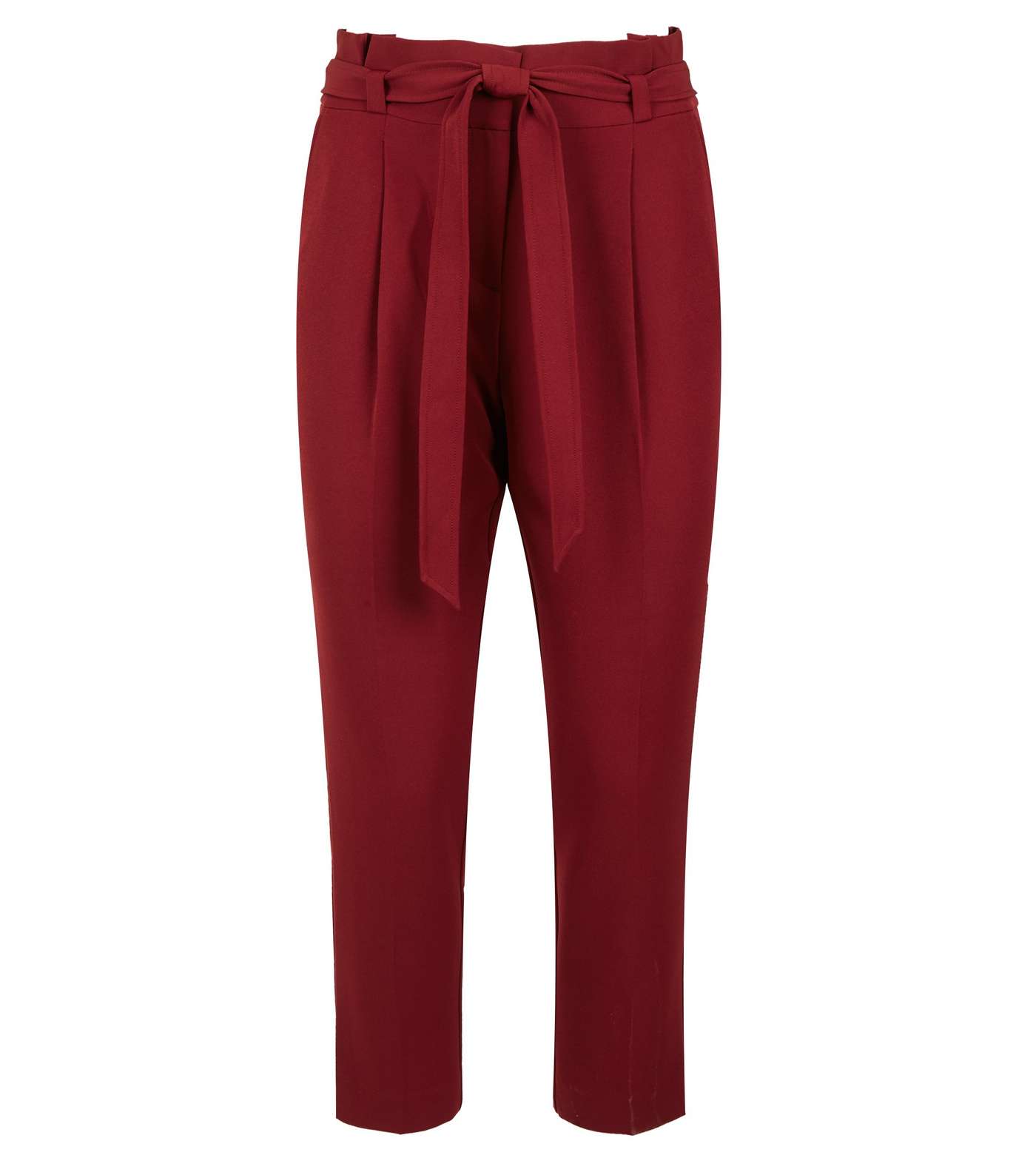 Petite Burgundy Belted Paperbag Waist Trousers Image 4