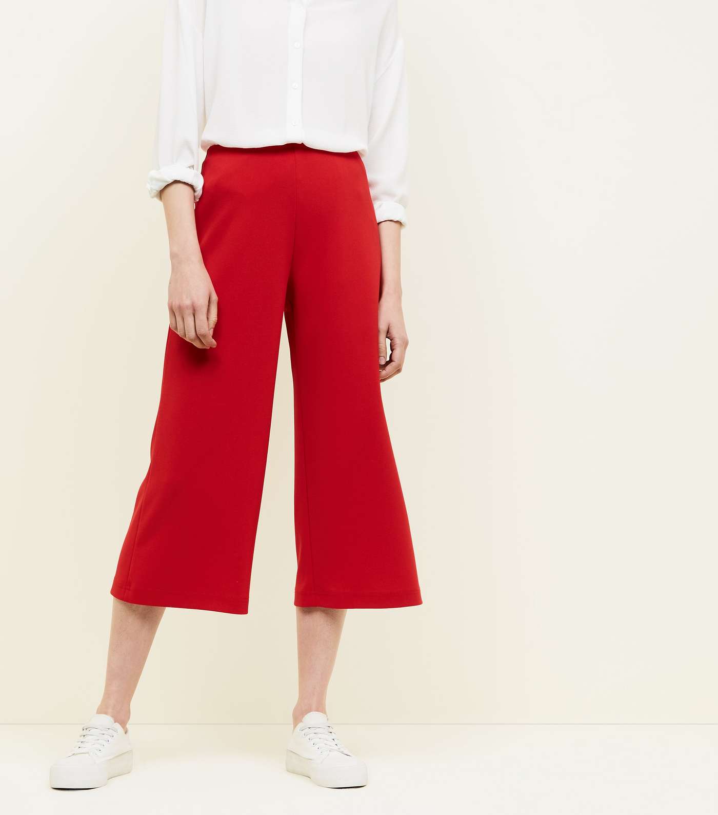 Red Crepe Scuba Cropped Trousers Image 2