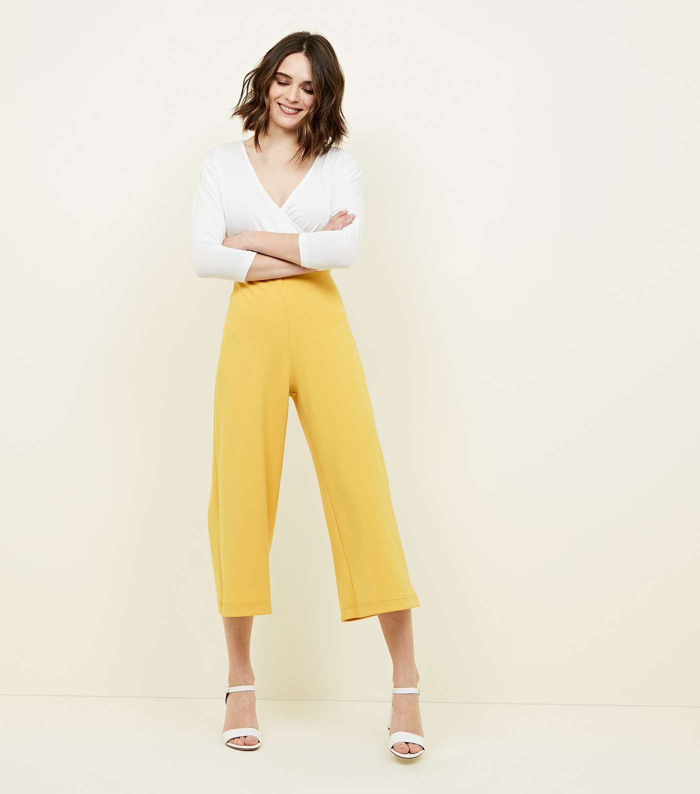Mustard Crepe Scuba Cropped Trousers
