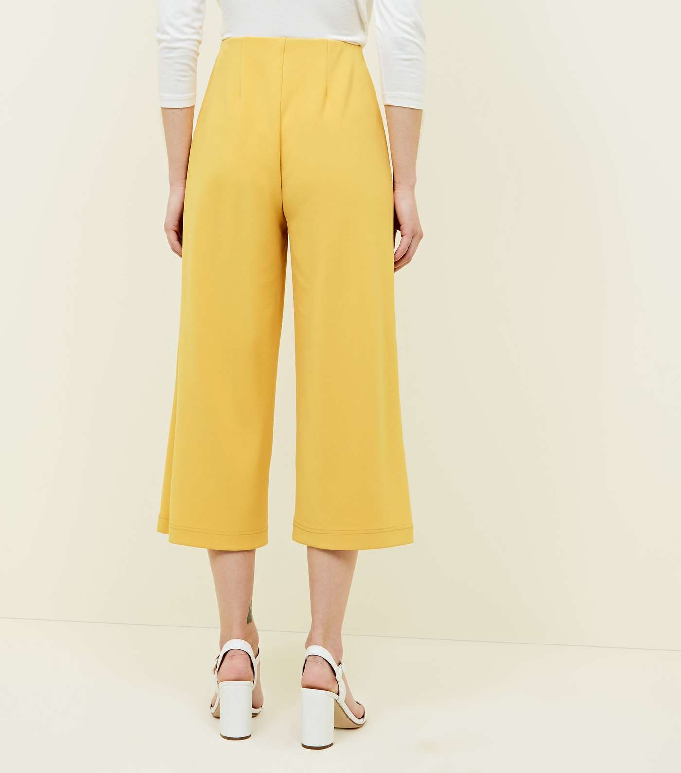 Mustard Crepe Scuba Cropped Trousers Image 3