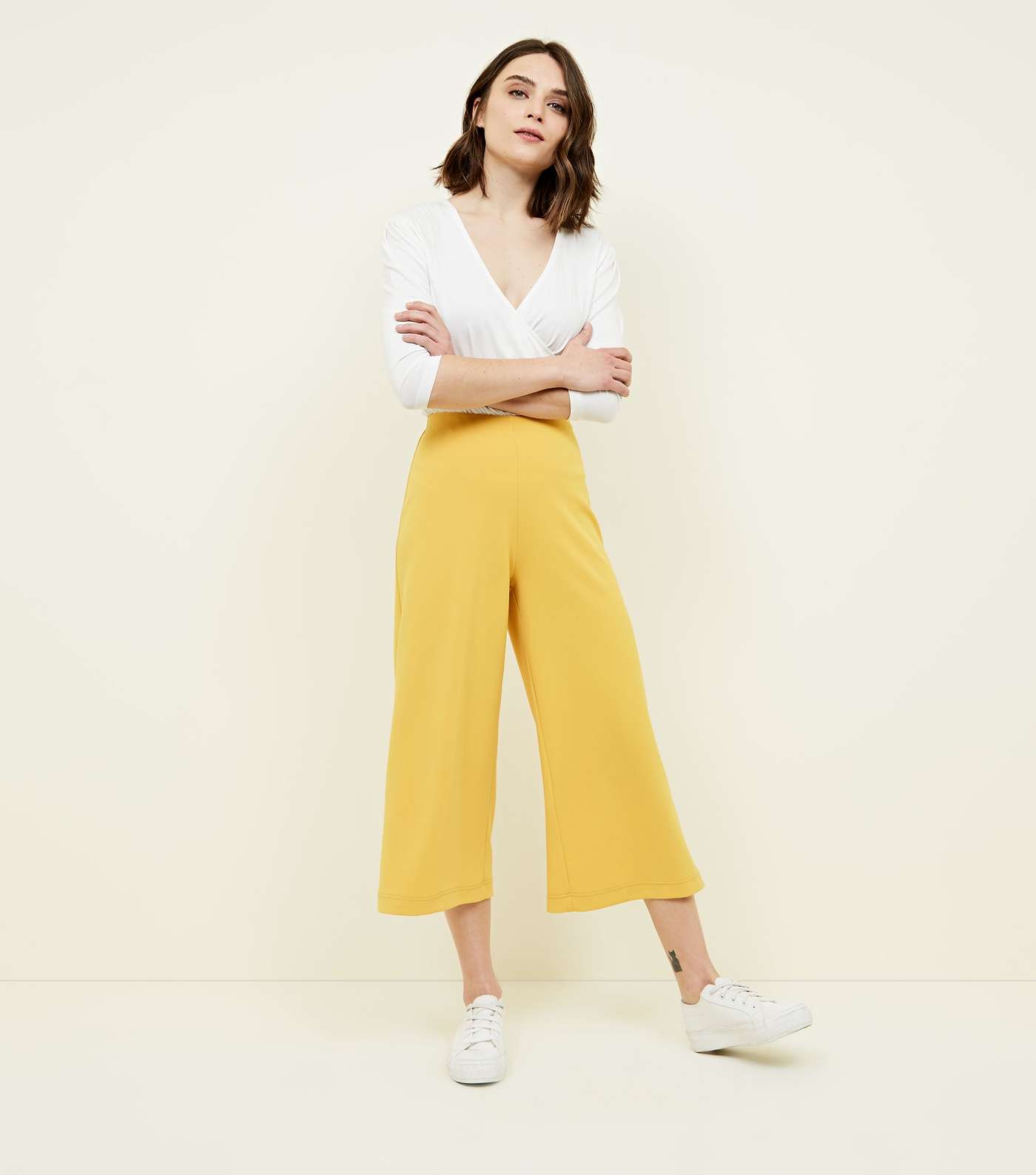 Mustard Crepe Scuba Cropped Trousers Image 5