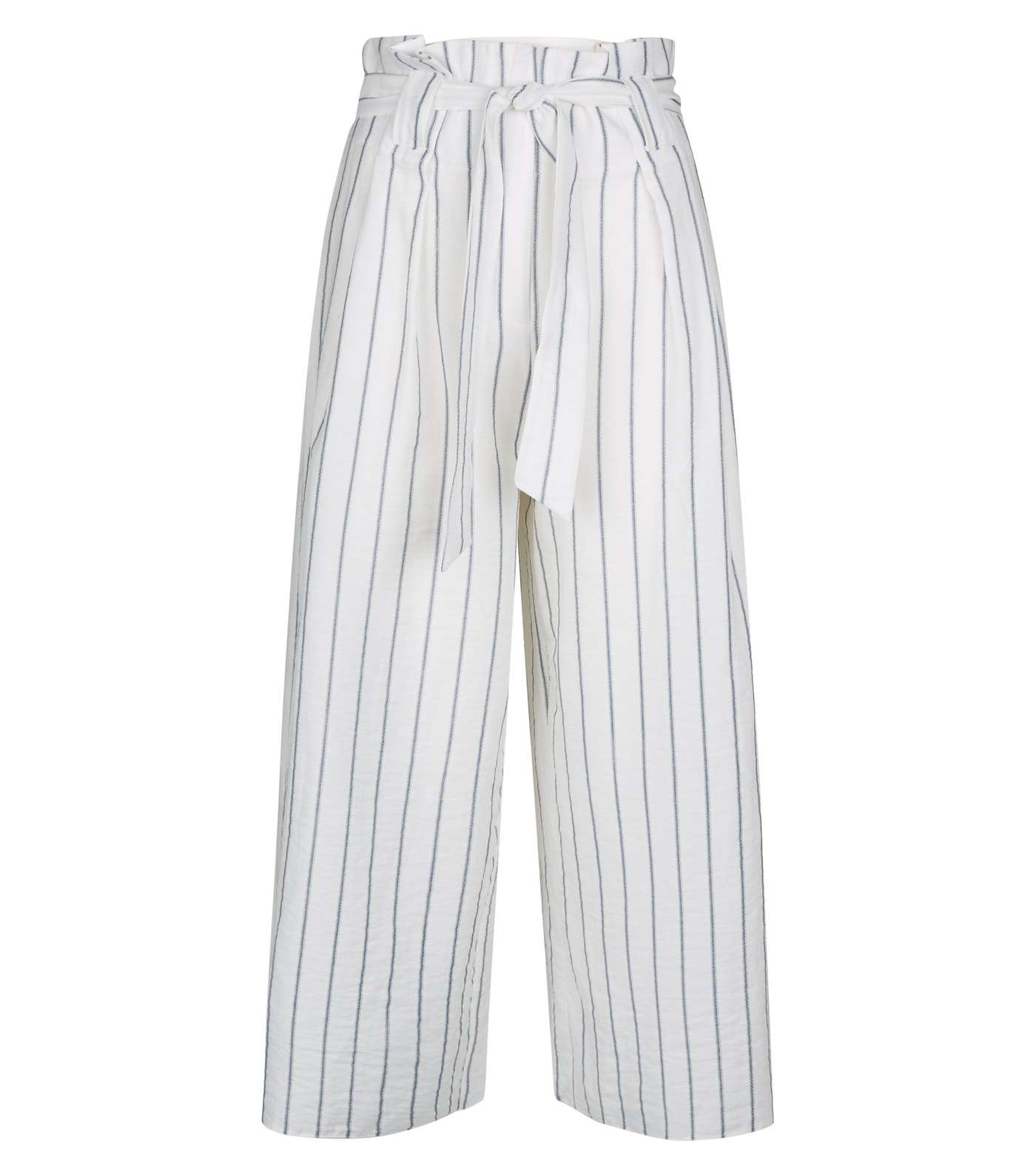 White Stripe Linen-Look Paperbag Culottes Image 4