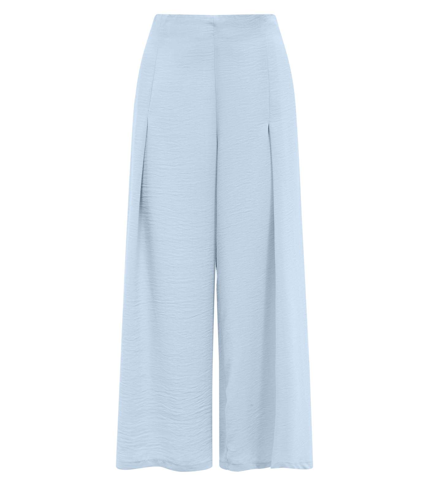 Pale Blue Pleated High Waist Cropped Trousers Image 4