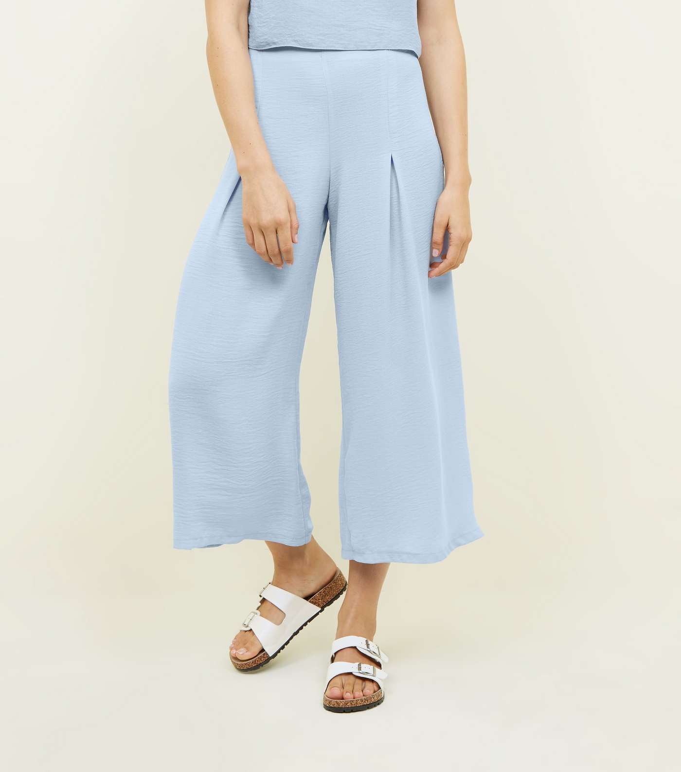 Pale Blue Pleated High Waist Cropped Trousers Image 2