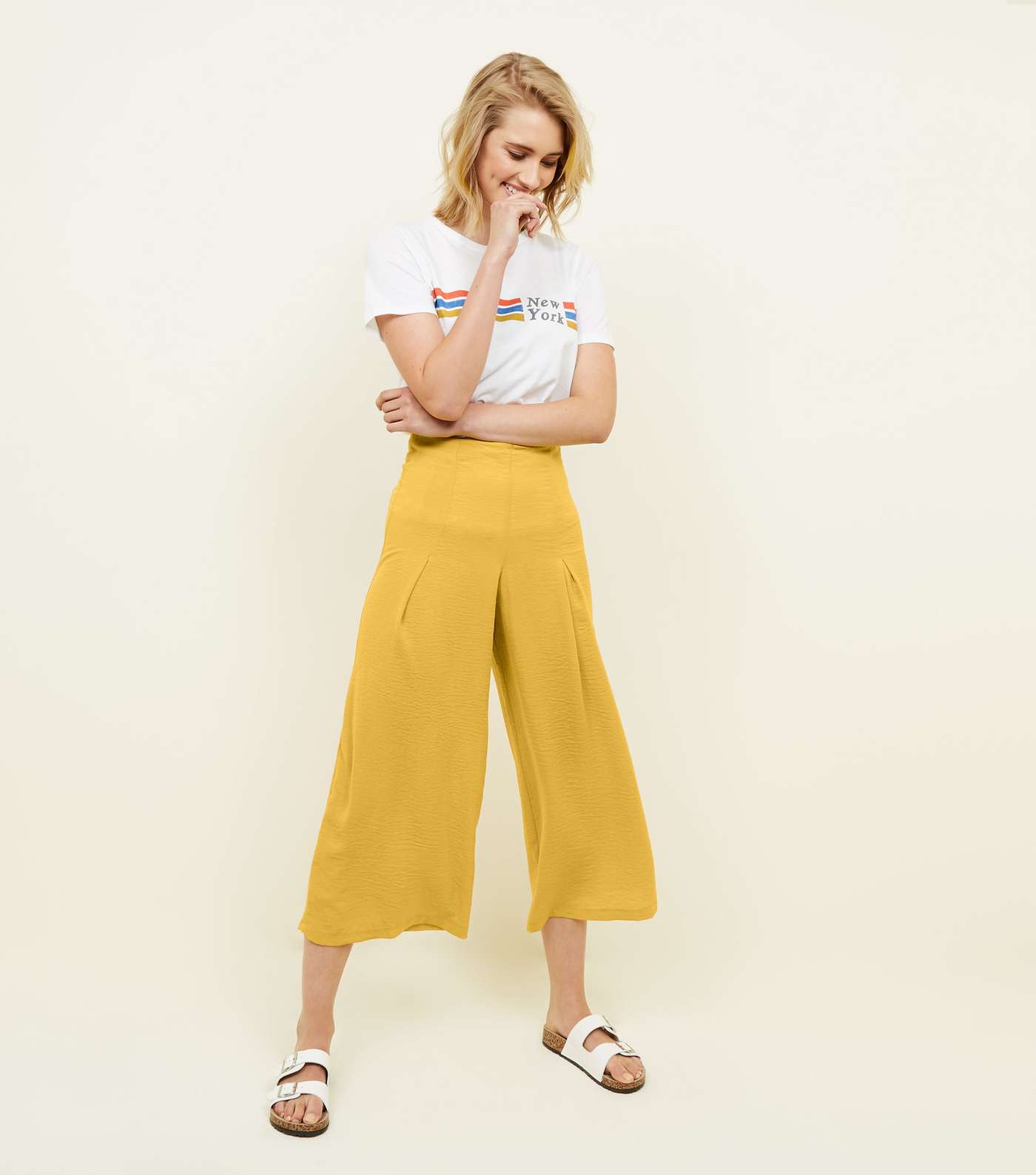 Mustard Pleated High Waist Cropped Trousers Image 5