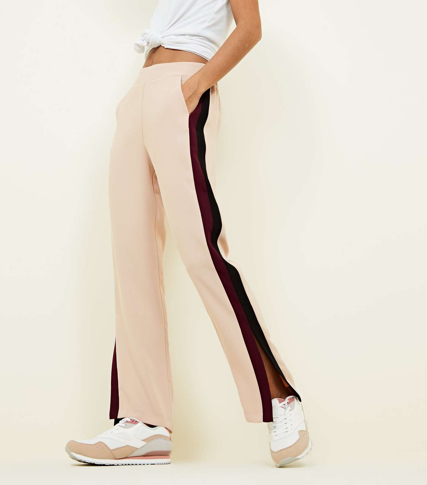 Pale Pink Double Side Stripe Flared Trousers Image 2