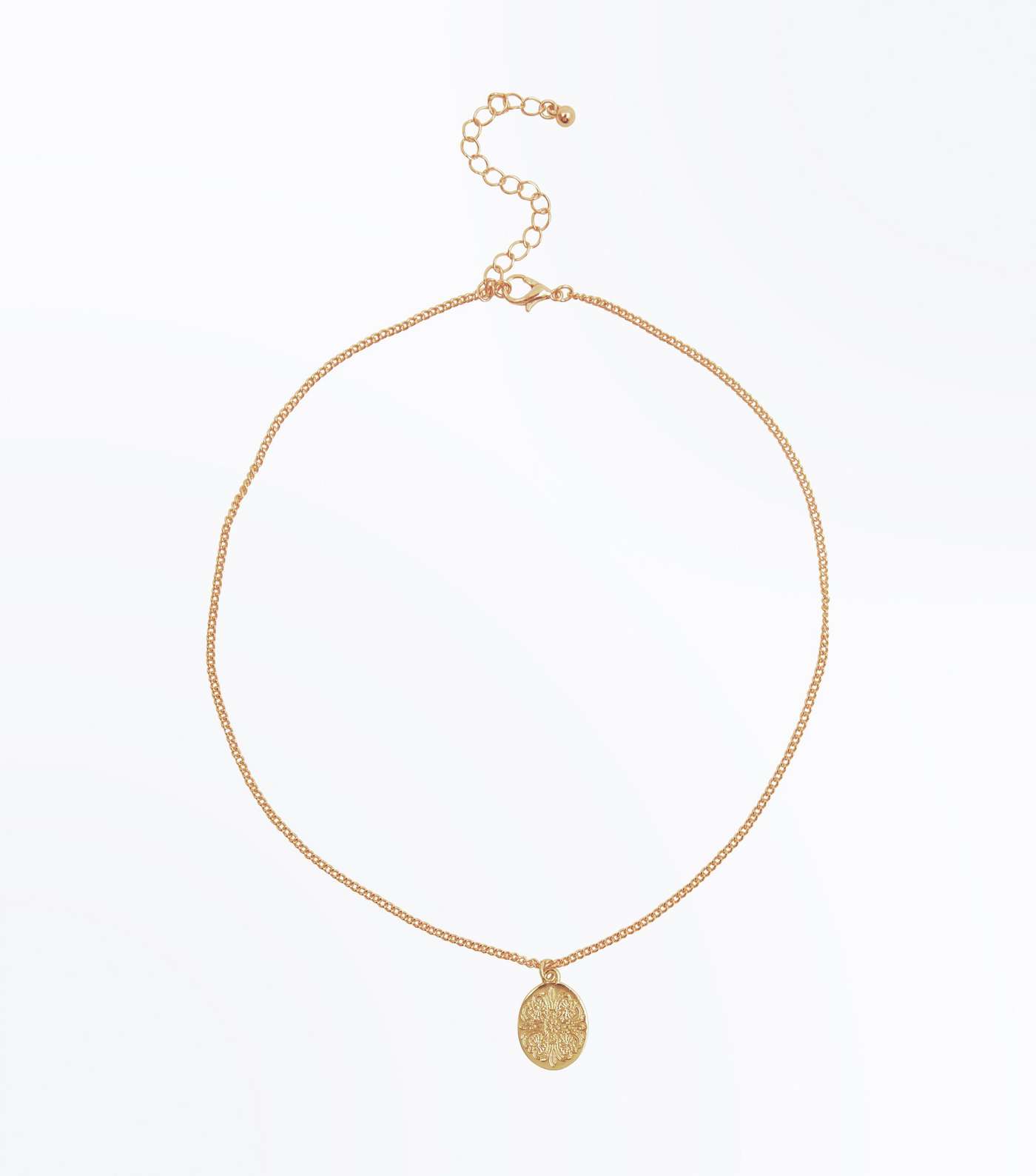 Gold Oval Coin Pendant Necklace