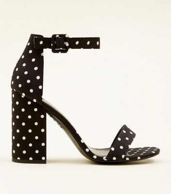 Black Polka Dot Block Heel Sandals 