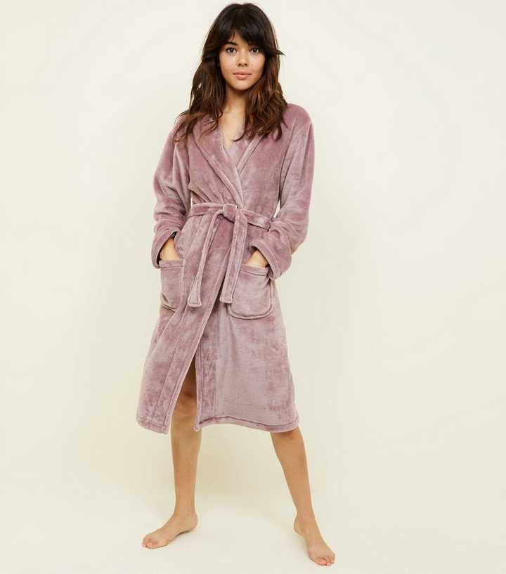 Light Purple Fluffy Longline Dressing Gown 