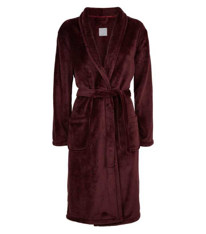Burgundy Fluffy Longline Dressing Gown | New Look