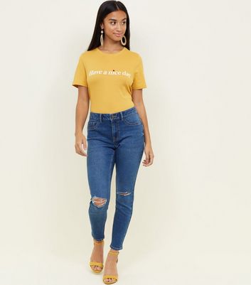 petite blue ripped skinny jeans